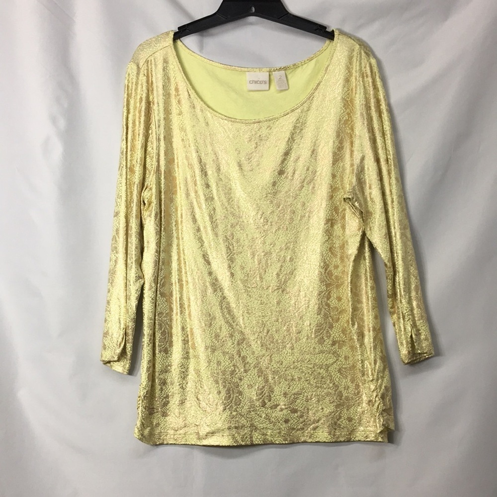 Chicos Women’s Yellow and Gold Maggie Top Size M Like-NEW